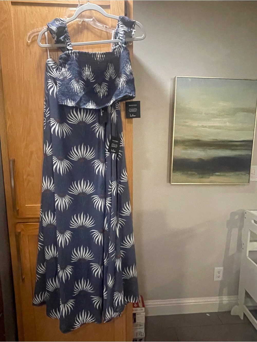 NWT Trancoso Dusty Blue Floral Print Two-Piece Maxi Dress